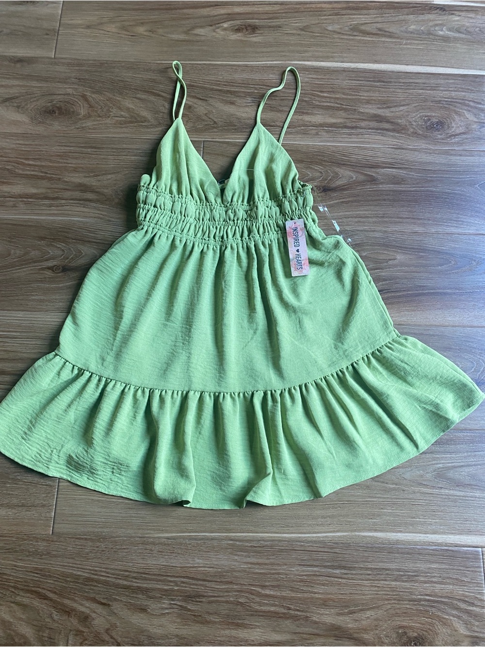 Lime Green Spaghetti Strap Smocked Waist Sundress